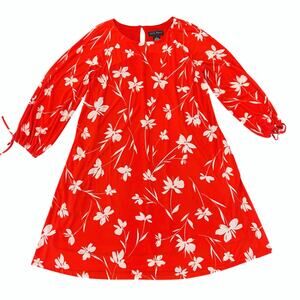 NWT Jessica Howard Red/Orange & White Floral Long Sleeve Shift Dress - SIZE 12